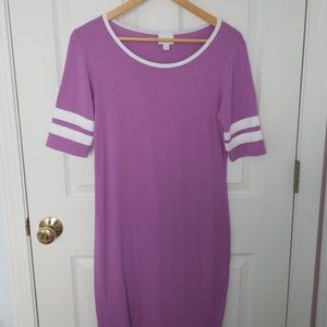 Lularoe Julia Dress! Purple with white stripes!